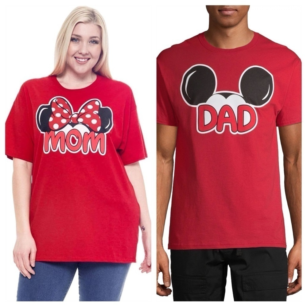 Disney Tee Bundle - Mom and Dad T-Shirts Minnie Mickey Mouse Red Bow Tee sz M